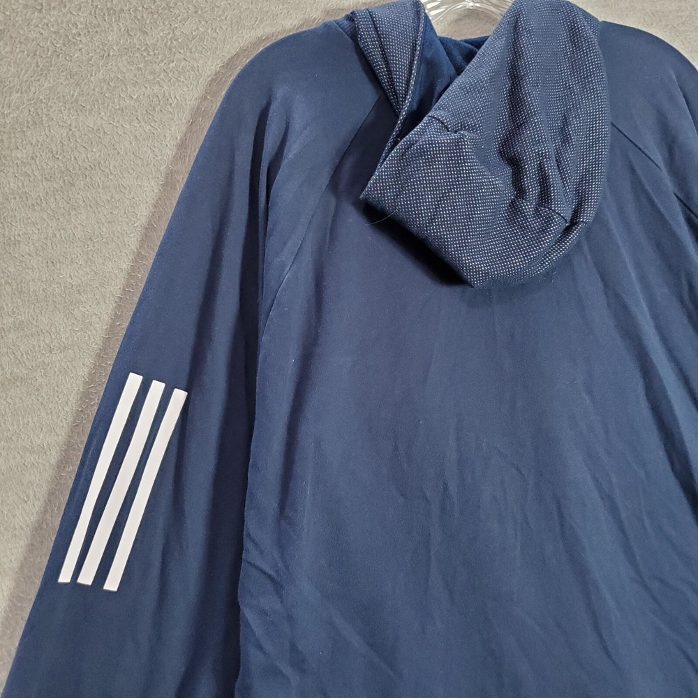 Adidas Men Sweatshirt 2XL Blue Hoodie Logo Zip Pocket 3 Stripe Pullover READ - Picture 9 of 10